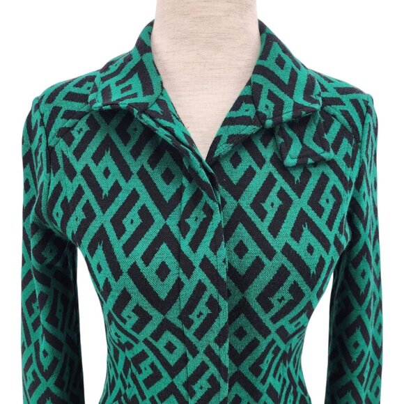 Diane Von Furstenberg Womens 0 Jacket Miss Valkari Wool Blend Knit Pattern Green - Picture 3 of 12